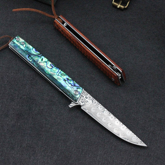 Portable Damascus Knife with Color Shell Handle Outdoor Knife